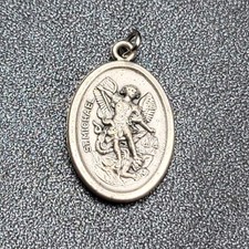 Saint Michael Guardian Angel Medal Pendant Italy Silver tone 1 Inch picture