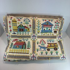 VTG Granny Core Handcrafted Machine Sewn Farm Motif  & Checkered Quilt Whimsical picture
