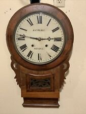 VINTAGE ANTIQUE LARGE 28” KEY WIND DROP DIAL GLASS FRONT WALL CLOCK picture