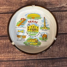 Vintage Texas The Lone Star State Souvenir Ceramic Ashtray Alamo Astrodom 6in picture