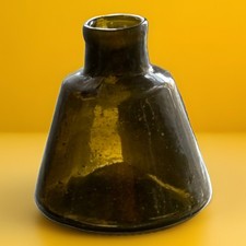 Antique Amber Glass Ink Bottle, Dark Amber/Brown, Pontil Mark picture