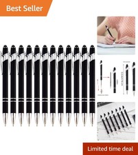 12-Piece Black Ballpoint Pen with Stylus Tip, 2 in 1 Stylish Metal Touch Scre... picture