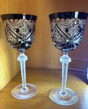 Vtg Set of 2 Seneca Amethyst Cut-to-Clear Crystal Wine Glasses  8