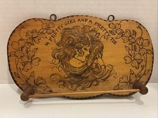Vtg Wood Burnt Pyrography Gibson Girl Wall Tie Rack hanging rod 11”x6.5” picture