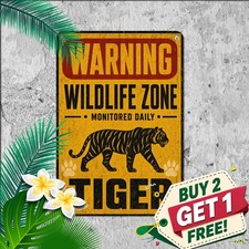 Wild Tiger Safari Caution Sign Exotic Zoo Animal Iron Metal Tin Plaque picture