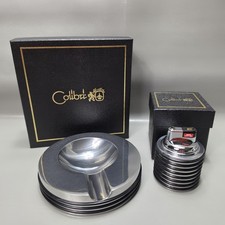 Vintage Colibri Table Lighter & Ashtray Set Machined Aluminum Black O-Rings picture