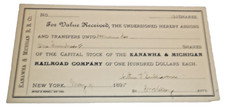 MAY 1895 KANAWHA & MICHIGAN RAILROAD CAPITAL STOCK TRANSFER FORM picture