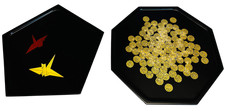 Zohiko Urushi Lacquer Tray Set Crane Chrysanthemum Gold Black Japan w/ Box picture