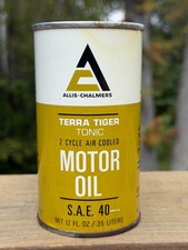 RARE Vintage ALLIS CHALMERS 12oz 2 Cycle Motor Oil Can...Full Terra Tiger Tonic picture