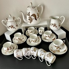 ANTIQUE W.GUERIN & CIE LIMOSES PORCELAIN TEA& COFFEE SET FOR 6 PARIS C 1900'S picture