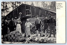 c1906 Northern Minnesota MN Vintage Postcard Logging Camp Group People Posted picture