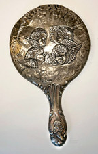 Antique Sterling Silver Hand Mirror Chester 1910 Reynolds Angels Cherubs 10