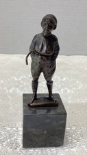 Vtg Boy w/ Stick Bronze Statue Sculpture Marble Base Art Deco ~Childrens Home picture