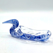 Cobalt Blue Swirl Art Glass Bird Swan Trinket Dish Hand Blown picture