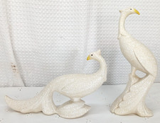 PR GORGEOUS VINTAGE WHITE LAVA SPATTER WARE CERAMIC BIRDS MCM PEACOCKS  picture