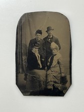 Antique Tintype Group Portrait Two Men Two Women Hats 1/6 Plate picture