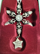 Baby's First Christmas Ornament Ornate Metal Crystal Snowflake Engraved Keepsake picture