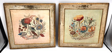 Pair Vintage Florentine Gilt Wood Plaques Floral Scenes Italy Cottagecore picture