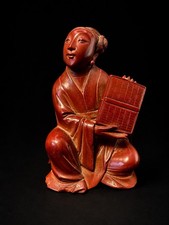 Vintage Faturan Bakelite Oriental Scholar Figure Holding Tablet Red Amber Color picture