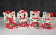 Brinnco NOEL Vintage Christmas Japan Ceramics Set of 4 NOEL Pixies MCM 1950S EUC picture
