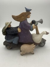 Retired Williraye Studio WW1106 Girl and Boy On Scooter W/ Animals Pets 1997 picture