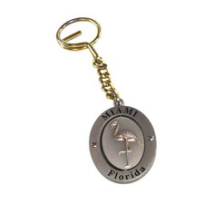 Vintage Miami Florida Keychain Flamingo Center Twirls Silver Tone Gold  picture