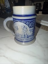 Vintage Reinhold Hanke #267 German Beer Stein 0.5L Gambrinus Blue Stoneware picture