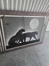 Vintage 1980s Art Deco Large Panther Mirrored Wall Decor Huge Laurel picture