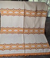 Vtg 1970s Flat Panel Curtains Lot of 8 Woven Yellow Orange Tan Curtains 27x34 picture