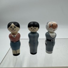 Lot/3 Vtg 2.25” Hand Painted Wooden Figurines Toys Signed & Dated 1989 picture