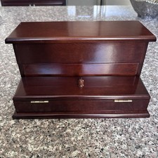 Vintage Bombay Company Mahogany Wood Desk Organizer Jewelry Box Hinged Taiwan picture