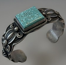 DARRELL CADMAN Navajo KINGMAN BIRDSEYE TURQUOISE Cuff BRACELET Sterling Silver picture