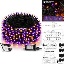 200 LED Outdoor Halloween String Lights 66FT Waterproof Orange & Purple Decor picture