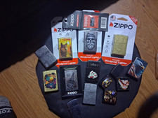 Zippo Lighter Collection Lot of 10 - Jack Daniels, Brass, Wolf, Skull -Packaged picture