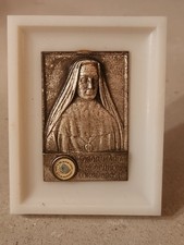 RARE Vtg Italian Desktop Reliquary Plaque Blessed Mary of the Divine Heart Relic picture