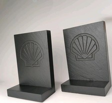 Vintage Slate Bookends Shell Gas & Oil Petrolina Executive Harpswell Rare VGUC  picture