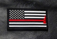 Fire Fighter Thin Red Line AXE usa Flag 3.5 inch HOOK PATCH picture
