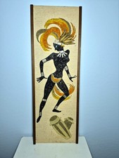 Vintage 1960s MCM Gravel Art Panel Calypso Dancer Wall Decor 12