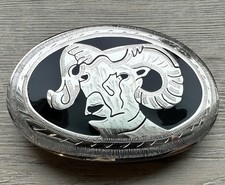 WESTERN RAM BIG HORN SHEEP BELT BUCKLE VINTAGE RARE HANDMADE BY JOHNSON & HEL picture