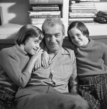 American film actor James Stewart sitting a couch smiling twin dau- Old Photo picture