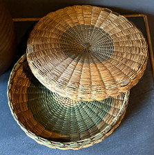 Antique Native American Wabanaki Sewing Basket Sweetgrass Ash Splint Green Lid picture