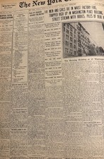 Vintage Waist factory fire March 26, 1911 NEW YORK TIMES News Article picture