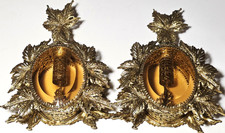 2 Antique French Perfume Decanters Brass & Glass Bottles Baroque Rococo Vanity picture