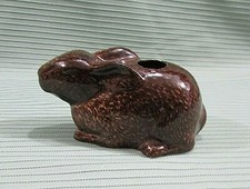 Vintage 3x6 Brown Pottery Heavy 11 oz Crouching Rabbit w 1