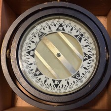 Vintage Polaris Gimbaled Ship Compass Marine Boat Liquid Floating Wooden Box picture