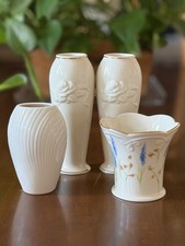 Lot of 4 Lenox Ivory Porcelain Vases - Pair of 6” Rose Bud, 4” Fluted, 3” Floral picture