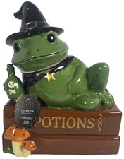 Haunted Halloween Frog Witch Cookie Jar 112 Oz Ceramic Potions Mushroom Decor picture