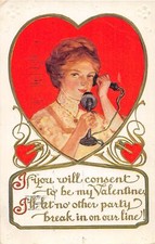 F66/ Valentine's Day Love Holiday Postcard c1910 Woman Telephone 22 picture
