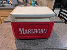 Vintage 1990s Marlboro Advertising Promo Red Coleman Cooler With Cup Holders picture