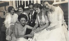 Found ANTIQUE PHOTOGRAPH Black And White WOMEN Original Snapshot VINTAGE 04 37 G picture